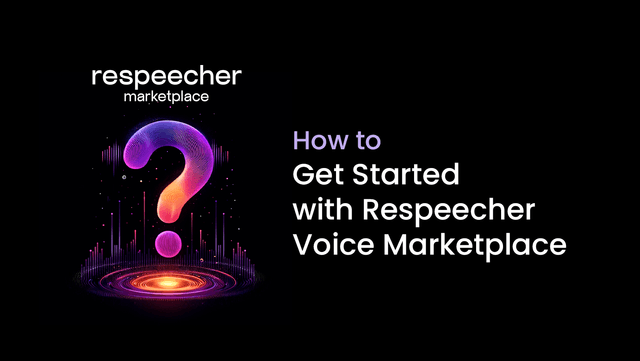 A vibrant cosmic background with a central glowing question mark symbolizing inquiry. Text reads 'How to Get Started with Respeecher Voice Marketplace'